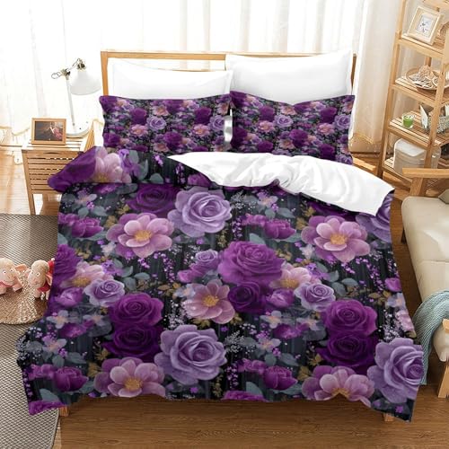 Housse de couette violette infroissable entretien facile 3 pcs