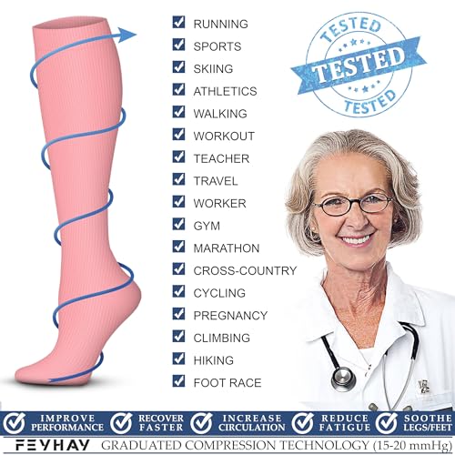 Image of FEYHAY Copper Compression Socks (3 Pairs) 15-20 mmHg Circulation is Best Athletic & Daily for Men & Women, Running, Climbing