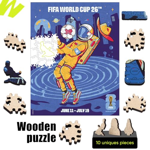 Image of FIFA World Cup 2026 City Puzzle Houston City Poster - Wooden Puzzle for Adult, 200 Pieces Unique Shape Puzzle, 5MM Thick, Creative Collectible Gift for Fans, Officially Licensed Product, 9.3x11.8''