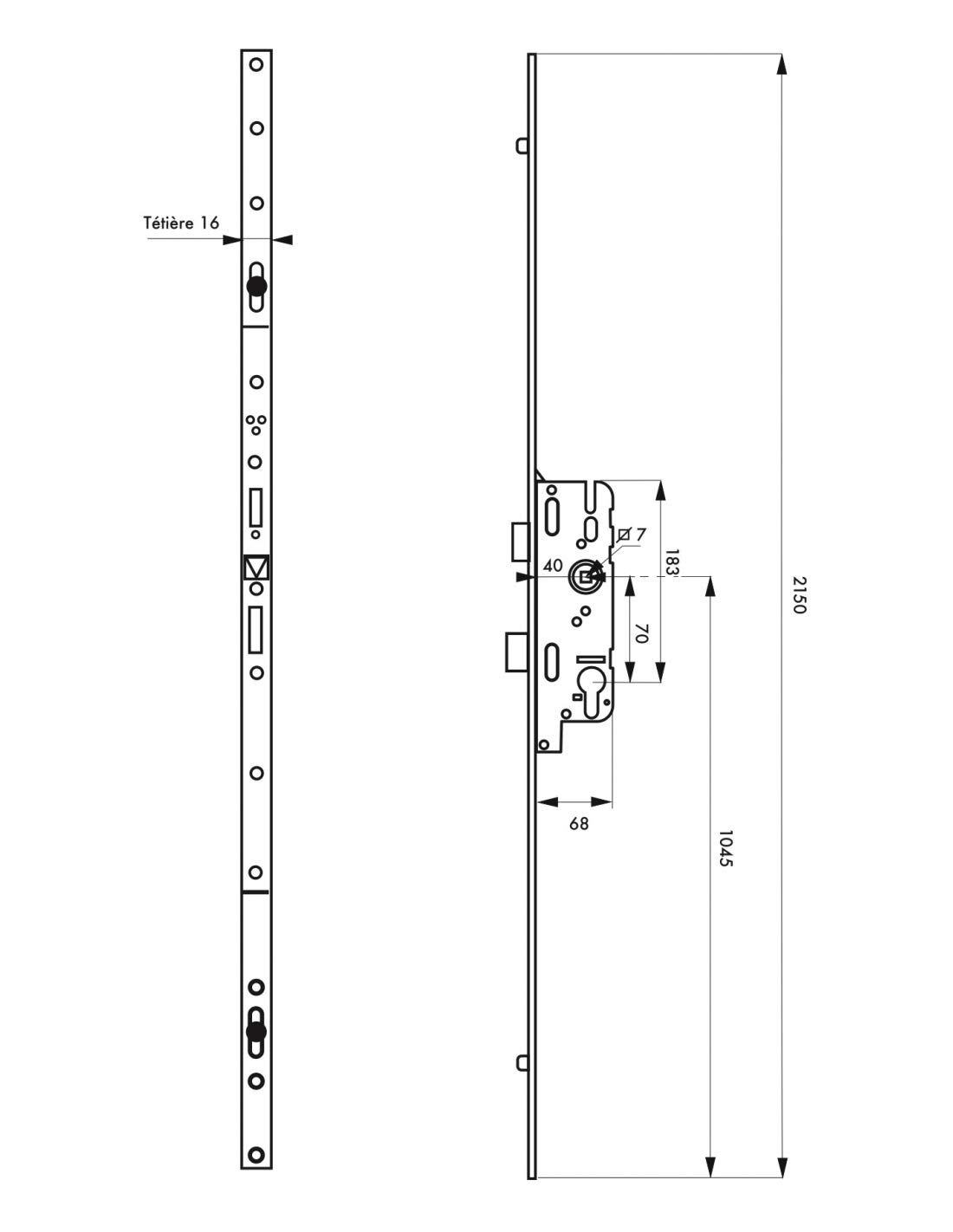 FERCO - Boîtier de Serrure Encastrable Fercomatic à Cylindre - Porte d'Entrée - Axe 40 mm - 3 Points - Hauteur 2150 mm - Verrouillage Par Galets - Réversible - 6-33164-03-0-1 - Gris