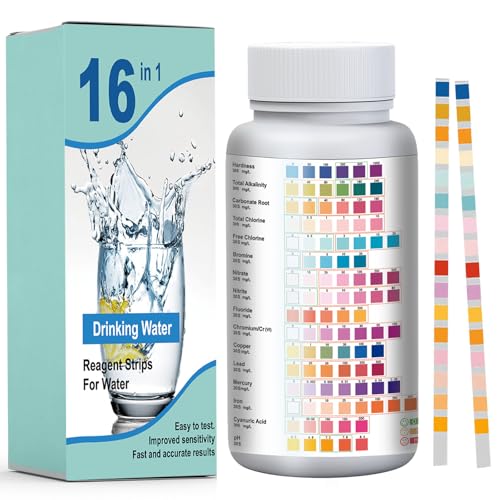 150 Bandelettes Test Eau 16-en-1, Kit Analyse Eau Potable, Kit Test Eau Potable, Test Qualité Eau Robinet, Puits, Aquarium, Analyse pH, Dureté Totale, Chlore, Contrôle Qualité Robinet et Puits