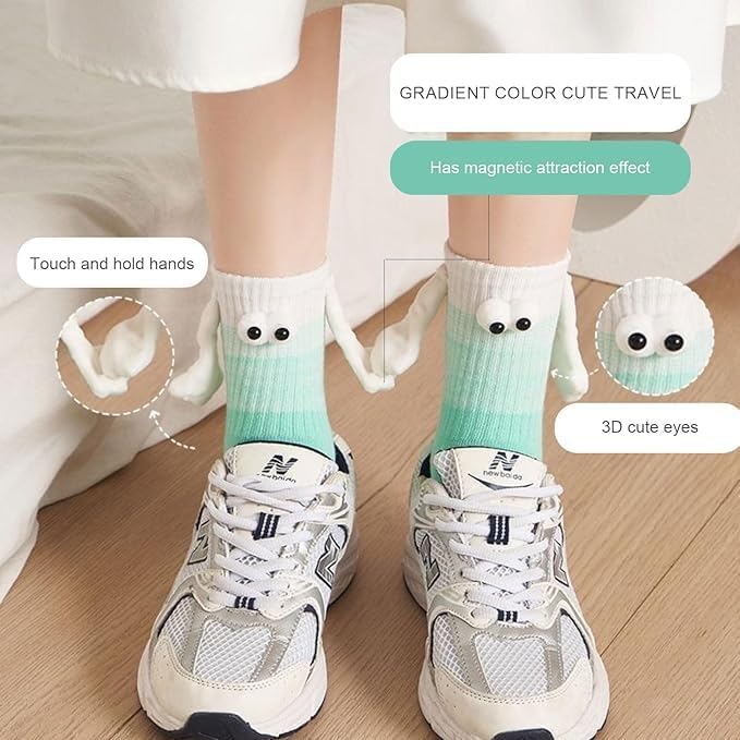 3 Pair Hand Holding Socks, Funny 3D Doll Magnetic Sock Holding Hand Socks, Cute Mid-Tube Magnetic Gifts for Friend Couple B - Image 2