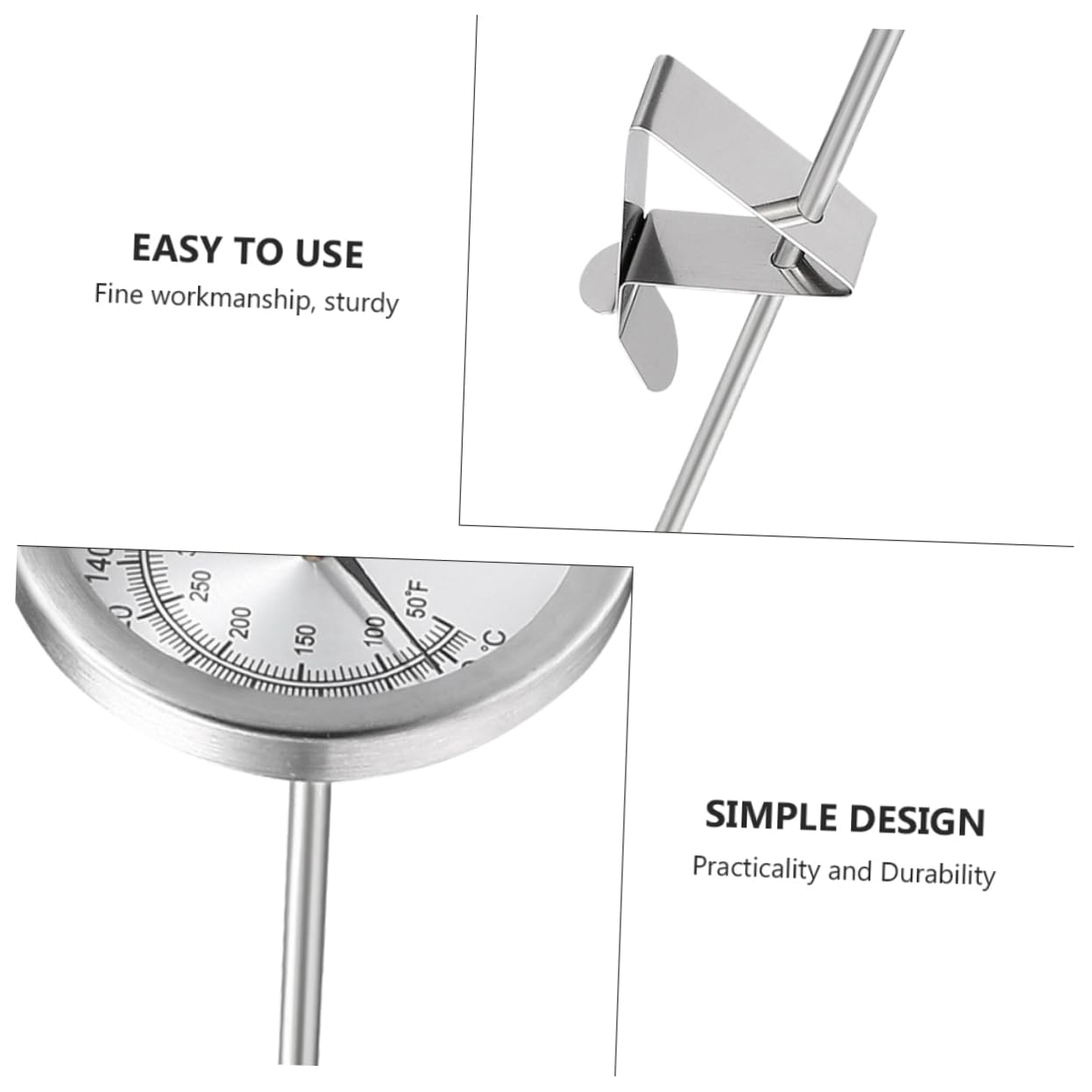 Garneck Stainless Steel Food Thermometer Clip Style Grill Thermometer Probe BBQ Meat Temp Measurer