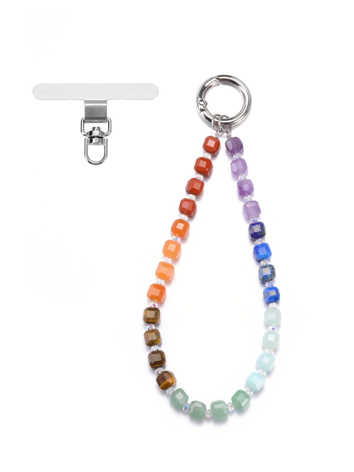 JSDDE Kurzes Handyband aus Naturstein kurz Handykette Armband Handyanhänger mit Facettierte Chakra Perlen Handschlaufe Handy Lanyard
