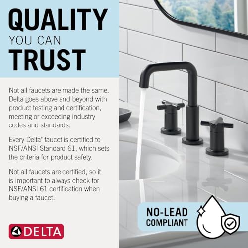 Image of Delta Bonacci Chrome Bathroom Faucet 3 Hole, 8 Inch Widespread Bathroom Sink Faucet for Vanity, Metal Push-Pop Drain Assembly, Lumicoat Chrome 3545-PR-DST