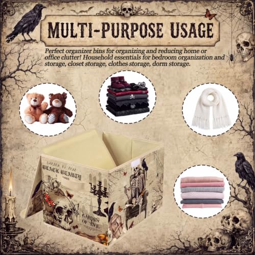 Image of Briwooody Vintage Gothic Halloween Storage Bin with Lid and Carrying Handle