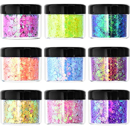 Body Glitter Wenida 9 Colors 190g Holographic Iridescent Cosmetic Festival Makeup Chunky Powder for Nail Hair Eye Face