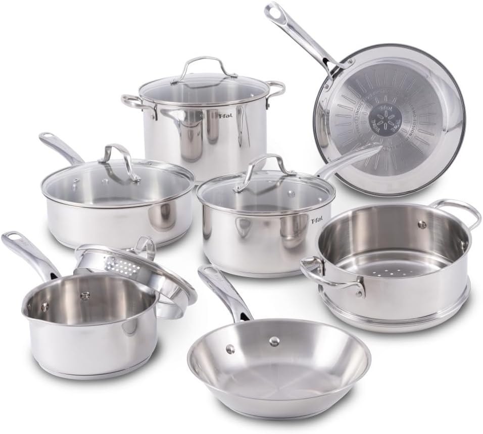 Tfal Stainless Steel Cookware Set 11 Piece, Induction