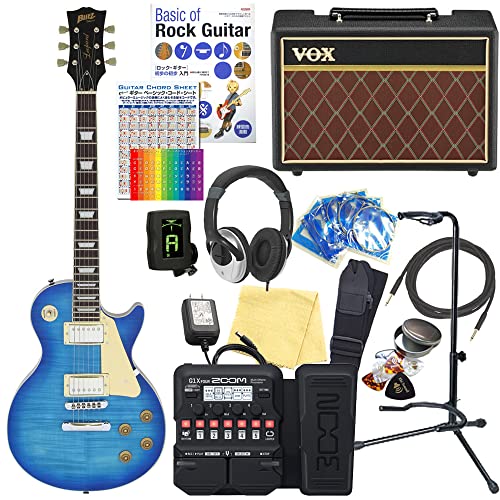 エレキギター 初心者セット レスポール スタンダード タイプ VOXアンプ付18点セット Blitz BLP-450 SBL 【ZOOM G1XFour マルチエフェクター付】