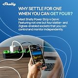 Shelly Listwa zasilająca Power Strip 4 Gen4 czarna – matowa listwa zasilająca Wi-Fi, 4-krotna inteligentna listwa zasilająca, pomiar mocy, 16 A, łącznie 3500 W, programator czasowy, Zigbee, Google