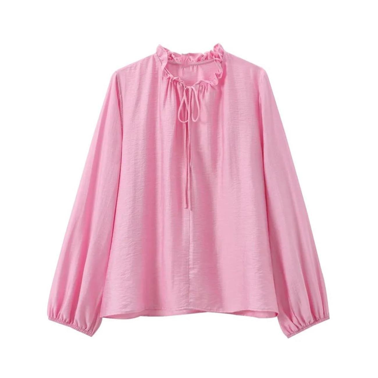 Camisa de manga larga con cuello en V para mujer, estilo francés, informal, holgada, con decoración en capas