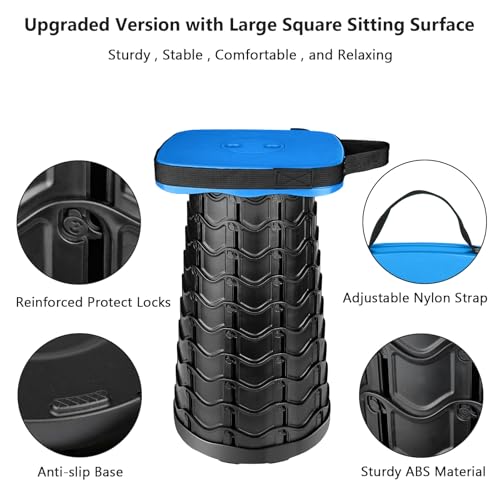 Image of Outward Gear Upgraded Collapsible Stool Heavy Duty 550lbs Load Capacity Portable Foldable Sturdy Telescopic Stool for Camping Travel Hiking (Blue)