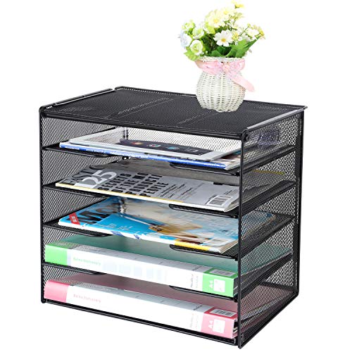 Samstar Letter Tray Paper Organizer, Mesh Desk File Organizer with 5 Tier Shelves and Sorter, Black - Thumbnail 7