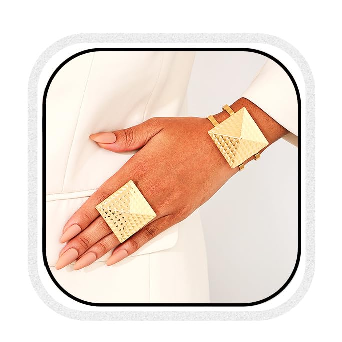 Stylish Gold Cuff Chunk Bracelet Ring Set Adjustable Open Cuff Bangles Bracelets Wide Jewelry Set for Women