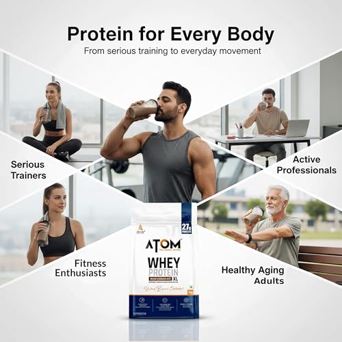 Image of AS-IT-IS ATOM Whey Protein XL, Irish Chocolate, 1kg - with DigeZyme & Fermented Yeast Protein I High Absorption, Supports Muscle Growth, Recovery & Strength - Hybrid Protein for All Day Fuel