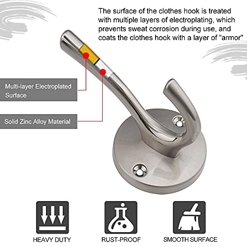 Coat Hooks Brushed Nickel 2 Pack Bathroom Hooks For Wall Robe Hook Decorative Metal Closet Hooks For Hanging Coats And Hat Hooks Towel Hooks For Bathrooms Vintage Coat Hook Designer Double Wall Hooks #TOP7