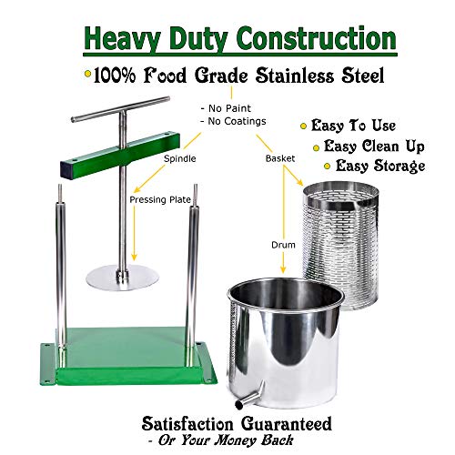 4.3 Liter (1.25 Gallon) Cider, Wine, Grape, Apple Press, For Apple Cider, Wine and Cider Making, Chose Size by Montimax