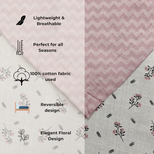 Image of Florida Reversible Cotton Dohar - Single Size (220x160 cm, 90 GSM, Mauve Floral Pattern), Soft & Lightweight Blanket for All Seasons, Breathable & Skin‑Friendly Fabric