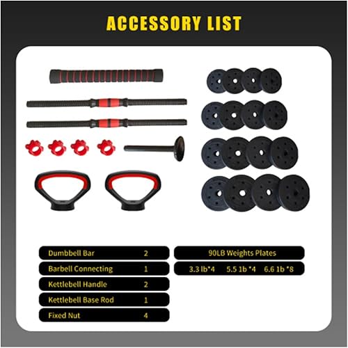 Miniatura 3 de Juego de mancuernas ajustables 4 en 1 de 90 libras, varios tamaños, se convierte en barra, pesas rusas, soportes de flexión, con placas