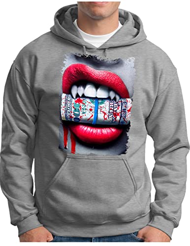 Sweat à capuche Homme OM3 Gris Mélangé imprimé Pin Up Lips