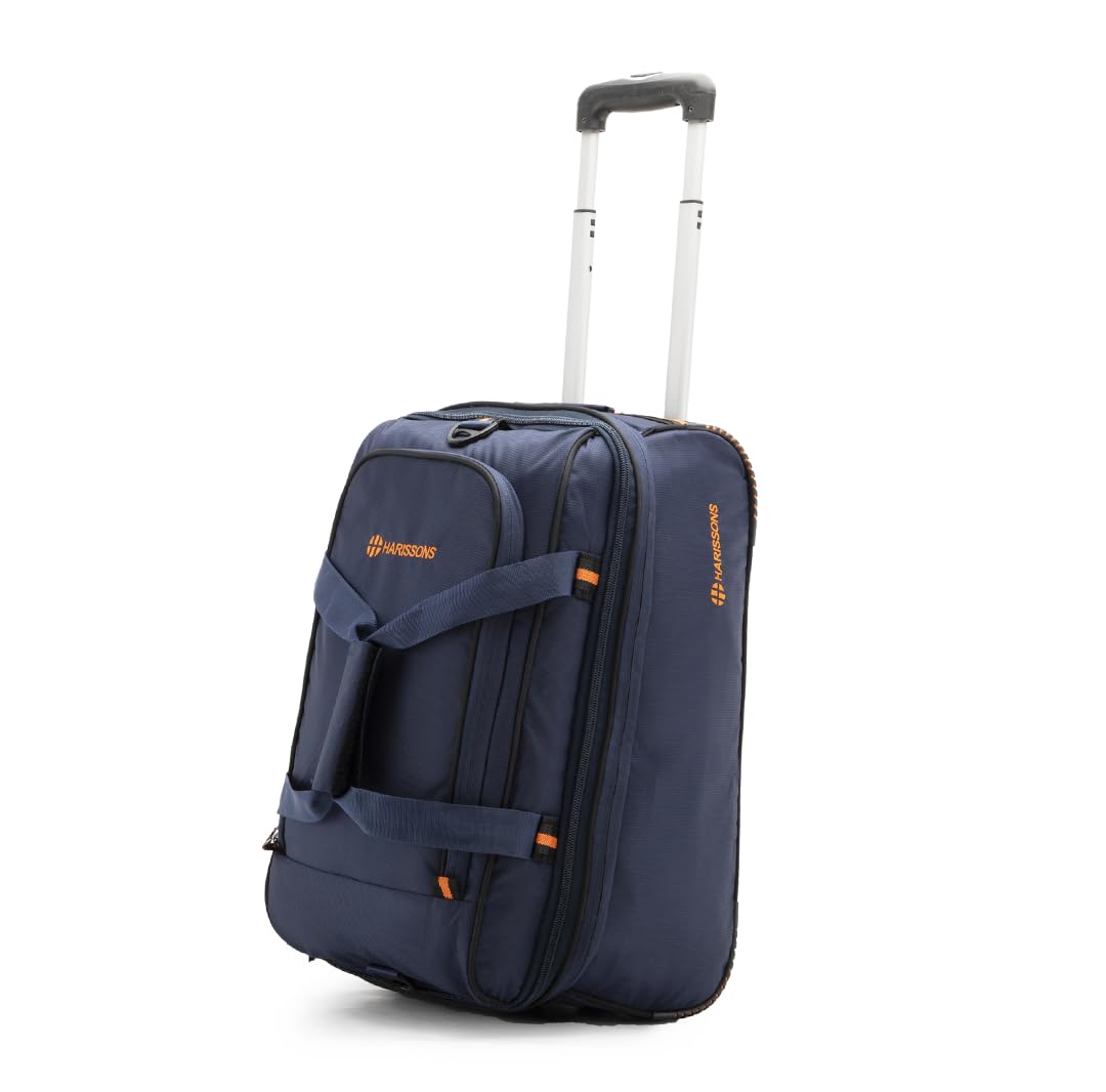 harissons D-Lite Expandable 49 Litre Travel Trolley Duffel Bag for Men & Women | 2 Wheel Cabin Luggage with Water Resistant Fabric (Navy & Orange)-picture-52