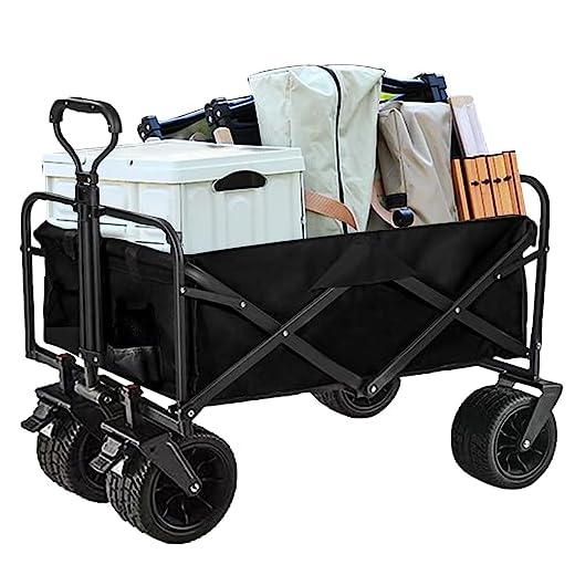 Heavy Duty Utility Collapsible Wagon with All-Terrain 4in×7in Wheels,Load 330 Lbs,Portable 150 liter large capacity beach wagon,for Garden Outdoor Camping Beach Sports, Grocery Cart, Adjustable Handle
