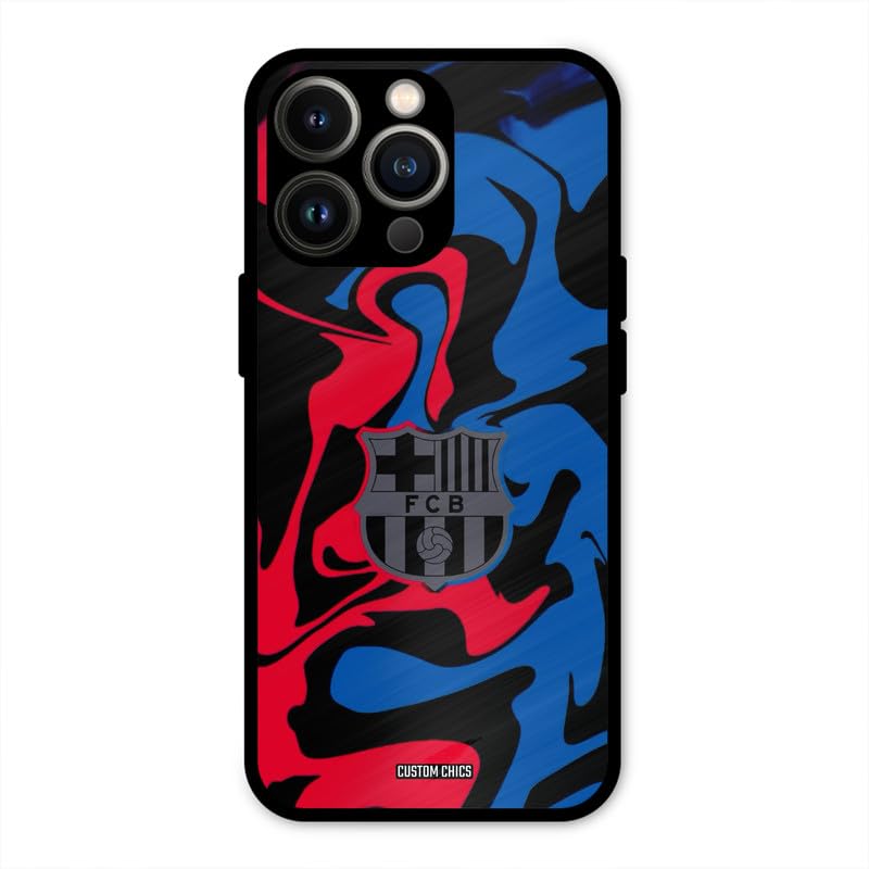 Image of PrintShield FC Barcelona Comic Back Cover for iPhone 13 Pro, Shockproof Printed Phone Case with Soft TPU Sides & Anti-Slip Grip