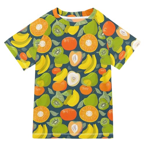 ALAZA Kids Rash Guard Boys Toddler Swim Shirts Short Sleeve Tropical Fruit Banana UPF 50+ 3T
