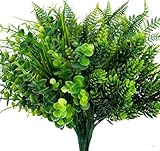 ilauke Fake Plants Greenery Stems 6 Bundles Artificial Greenery UV Resistant for Outdoors Planters Porch Window Box Patio Spring Faux Grass Decorations