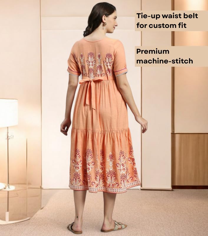 Image of DUMMY SHAPE Feeding Kurtis for Women Cotton Blend | Printed Pregnancy Flare Kurta with Dual Nursing Zippers to Pre & Post Partum | Maternity Dresses | Gifts for Pregnant Woman