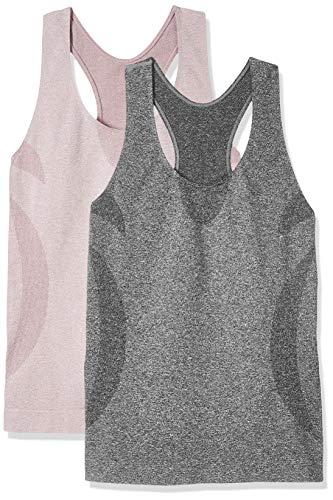SHAPEWELL Home Yoga Tank Tops for Women - Women's Performance Stretchy Quick Dry Sports Workout Top Vest 2 Pack Black/Beige Small