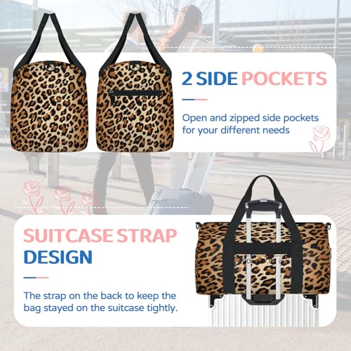 Travel Duffel Bag Sports Gym Bags for Women Men Camp Bag Wet Dry Pockets Cheerleading Dance Pack For Girls Weekender Overnight Tote Airline Leopard Design4