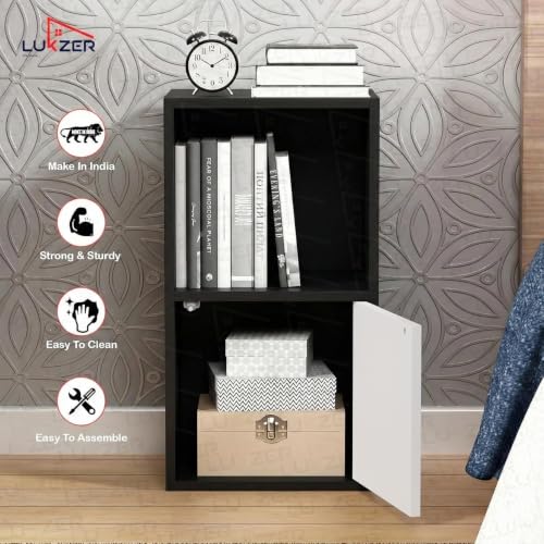 Image of Lukzer 2 Layer Wooden Book Rack /Shelf /Stand | Multipurpose Storage Cabinet & Bookshelf with Open & Enclosed Shelves | Compact Organizer for Bedroom, Kitchen, Living Room & Office (MR-021 /Black)