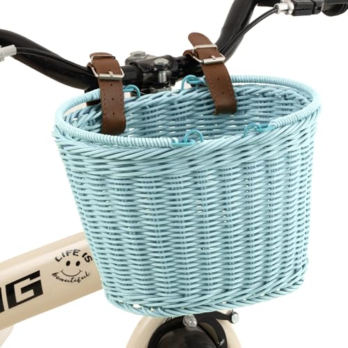 GRANNY SAYS Oval Kids Bike Basket Front, Bicycle Baskets for Girls and Boys, Wicker Basket for Bikes with Adjustable Straps, Small Bike Handlebar Baskets for Scooter and Beach Cruiser, Light Blue