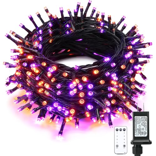 Taoushuleng Halloween String Lights 66FT 200 LED - Purple Orange Fairy Lights with Remote 8 Modes & Timer Waterproof Plug Connectable Mini Lights for Outdoor Indoor Party Yard Patio Decor