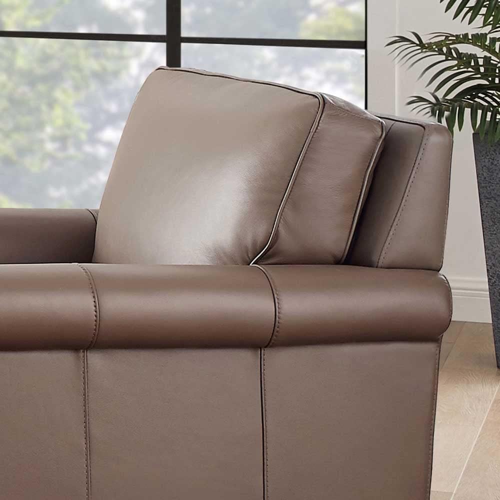 Hydeline Laguna Top Grain Leather Chair, Taupe, Feather Down, Memory Foam and Springs Seating