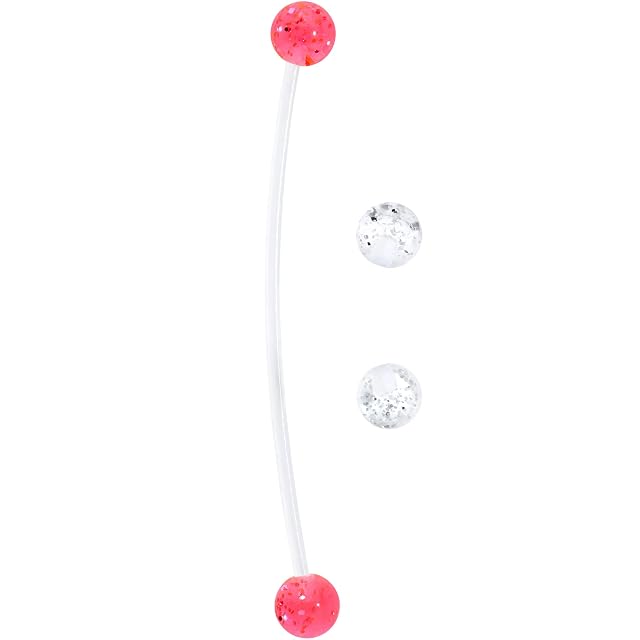Pregnancy Belly Button Ring Clear and Pink Acrylic Glitter Pack