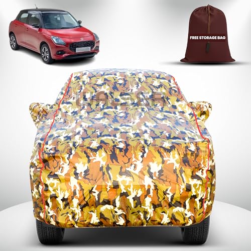 Image of Walser Waterproof Car Cover for Maruti Suzuki Swift | All-Weather Full Car Body Protection | with Mirror & Antenna Pocket | Dustproof, Windproof & Anti-Scratch Lining, Camouflage