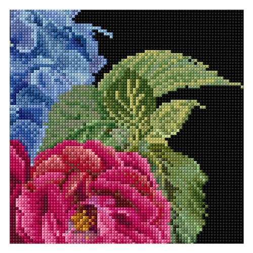Image of Thea Gouverneur - Counted Cross Stitch Kit - Hydrangea & Rose - Aida Black - 18 Count - Embroidery Kit for Adults - DMC Embroidery Threads and Other Cross Stitch Supplies Included - 442.05