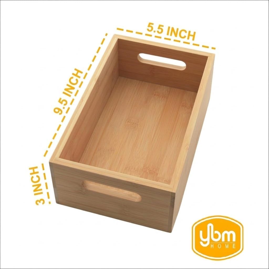 YBM HOME Bamboo Storage Boxes without Handle, Organization Storage for Kitchen, Living Room, Bathroom, Office, Small