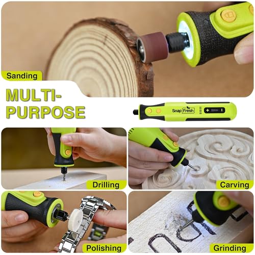 Image of SnapFresh 8V Cordless Rotary Tool Kit, 28,000 RPM 5-Speed Mini Electric Multi-Tool with LED Light, USB-C Rechargeable, 46 Accessories & Carry Bag, Lightweight for DIY Crafts & Dog Nail Grinding