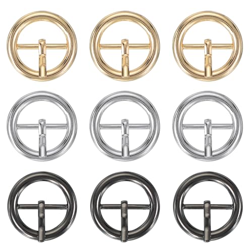 Boucles de ceinture rondes PATIKIL 2 cm en métal noir argenté doré pour maroquinerie Lot de 9