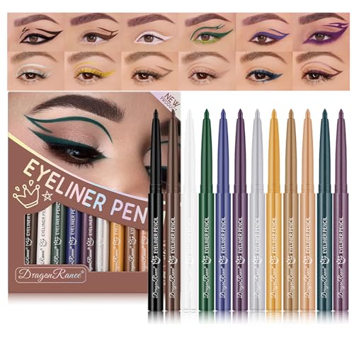 Sitovely Set di 12 penne per eyeliner, matita per ombretto con perline glitterate metalliche, penna per eyeliner e ombretto, pigmentata a lunga durata resistente alle sbavature e all'acqua per donna