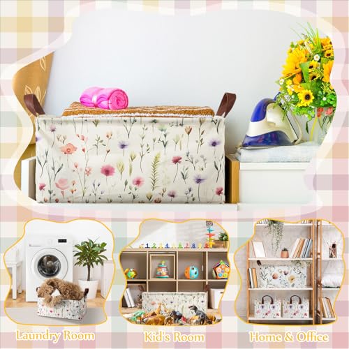 Boao 3 Pcs Wildflowers Storage Bin Wildflowers Collapsible Large Storage Baskets for Gifts Canvas Laundry Basket Foldable Box with Handle for Office Home Bedroom Clothes by Boao - Image 4