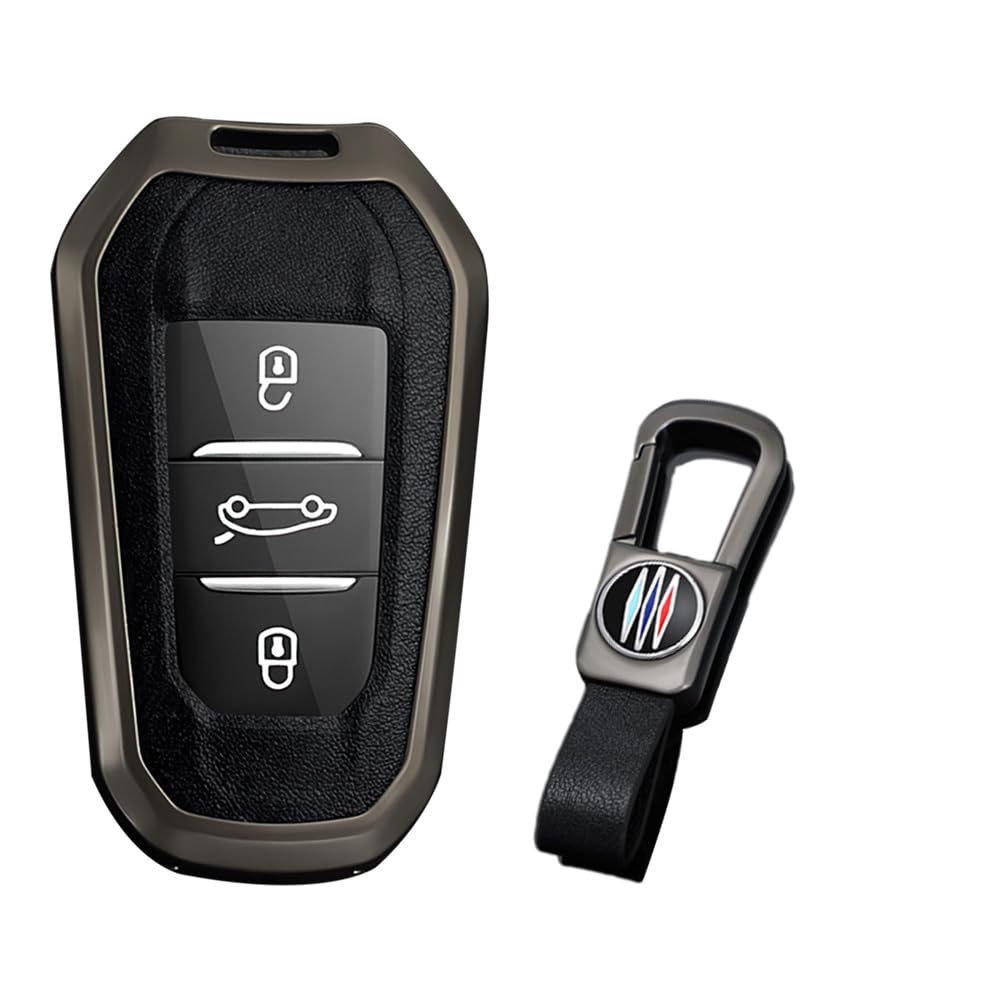 KUNIO Keyless Key Case, Zinc & Leather, B Black, Fits Peugeot 3008 5008 2008 308 508 208, Opel Grandland X Astra L