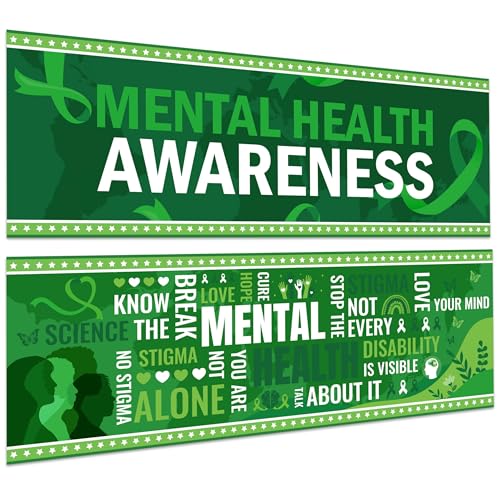 Mental Health Awareness Decoration - 2Pcs Green Ribbon Awareness Banner