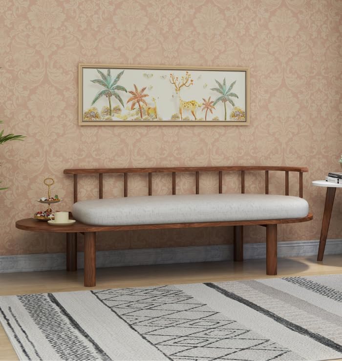 Sheesham Wood Wooden Bench with Backrest & Side Table Platform (60 Inch) | Solid Wood Indoor Seating Sofa Bench for Living Room, Bedroom & Entryway | Teak Finish-image-35