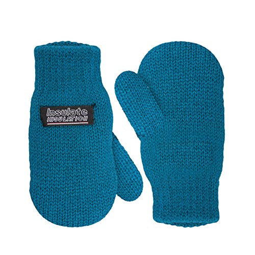 SANREMO Unisex Kids Toddler Knitted Fleece Lined Warm Winter Mittens (2-4 Years, Coral Blue)