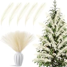 Cinnvoice 50 Pcs Christmas Pampas Grass Tree Decor 16.5 Inch Boho Faux Pampas Grass Tree Topper for DIY Pastel Christmas Ornaments Table Centerpiece Xmas Wedding Party Home DecorIvory