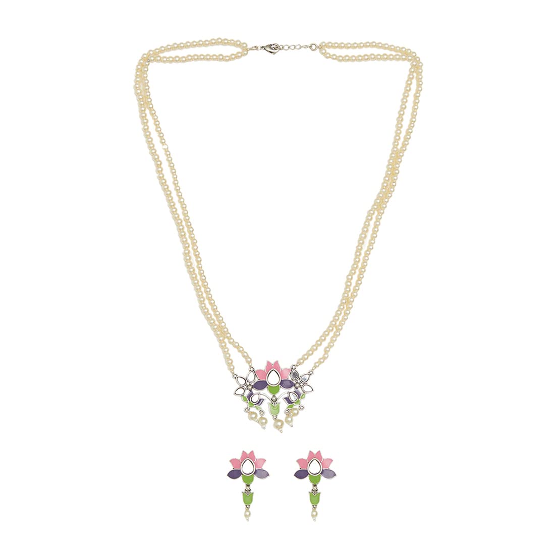 VOYLLA Antique Elegance Mirror and Enamel Details Silver Plated Faux Pearls Brass Jewellery Set (B0BD59KLBY) Amazon Price History, Amazon Price Tracker